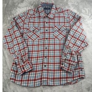 Cova Mens Plaid Flannel Button Up Shirt Red Blue White Cotton 17163 Large